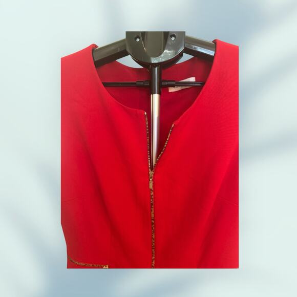 Calvin Klein Red Sleeveless Zipper Front & Back Drop Waist Dress. - Picture 8 of 15